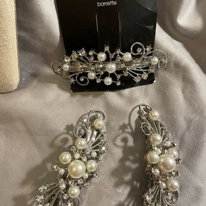 Pearl and Silver Hair clips bundle